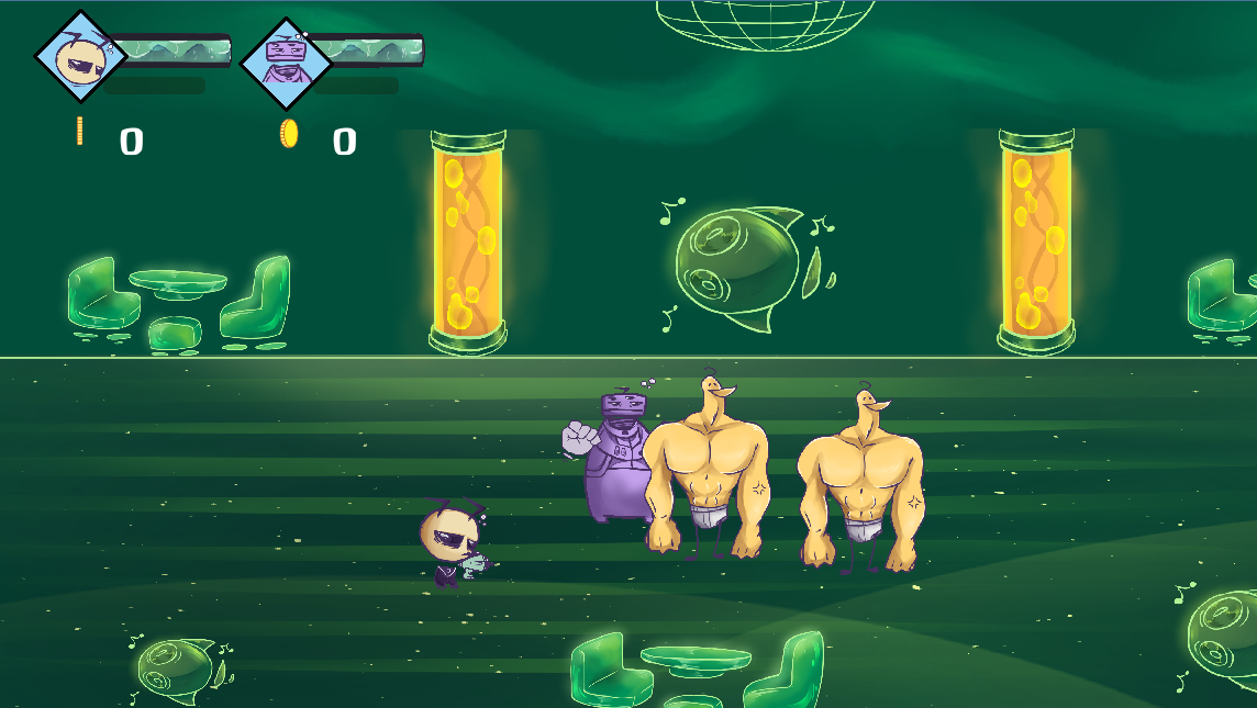 Personajes de Space Drunks en un escenario espacial.